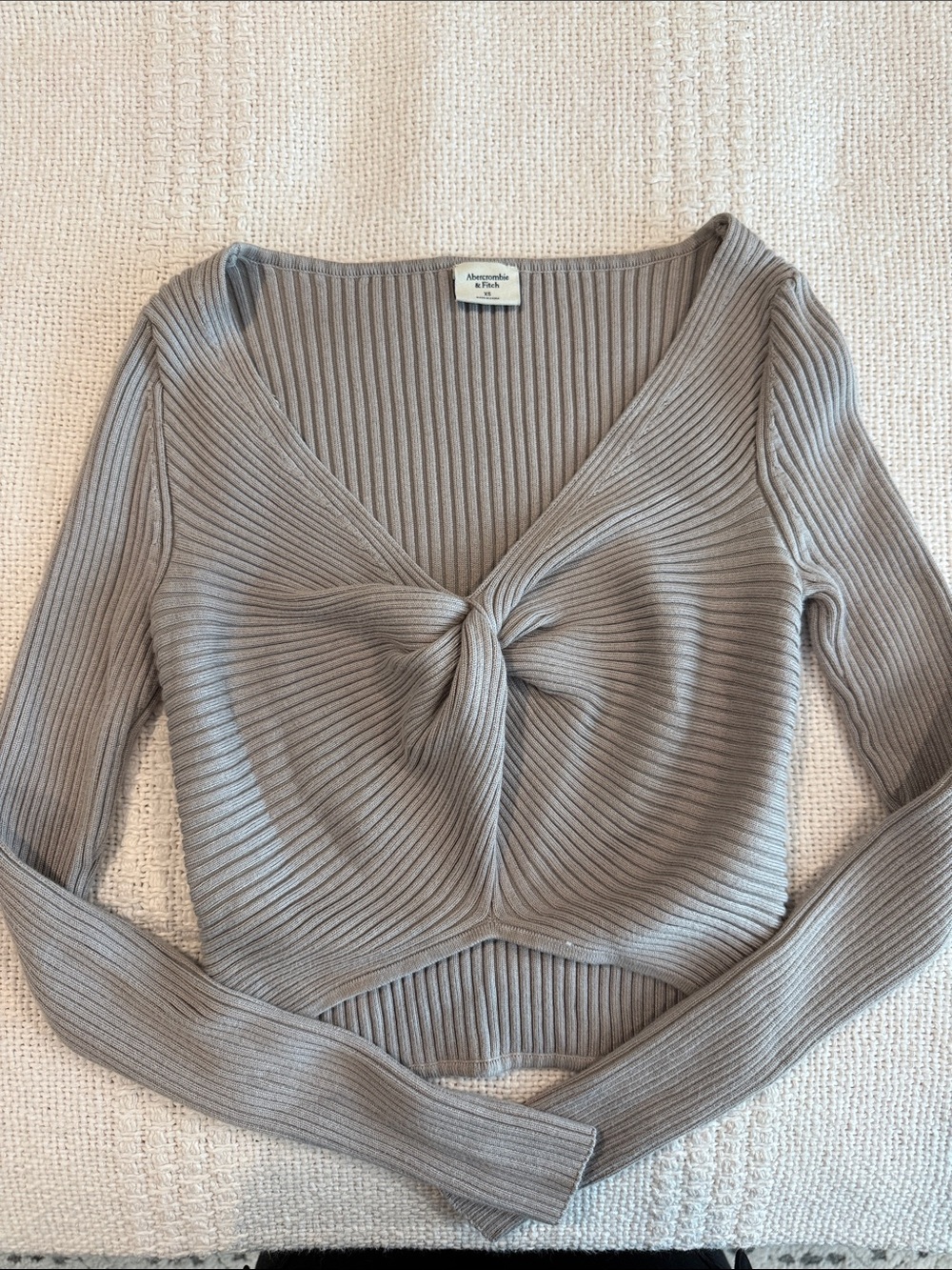 Abercrombie & Fitch Taupe Ribbed Twist-Front Long Sleeve Top
